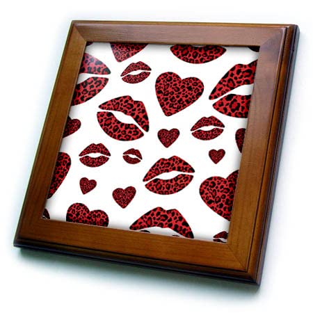3дроза Глам Леопард Обработени Срца И Усни Отпечаток Бакнеж Шема-Врамени Плочки