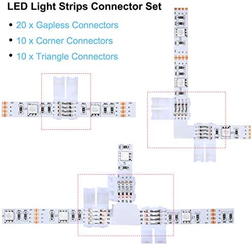 Калта 40 ПАРЧИЊА ЛЕД Лента, 4-Пински RGB Лента, LED Адаптер Без Лемење L-Облик 10 mm Лемење Конектор за 5050 RGB Лента Светлина