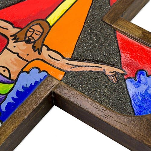 Новика шарена рака насликана распнат сцена дрвен wallид монтиран крст, раскош на Исус