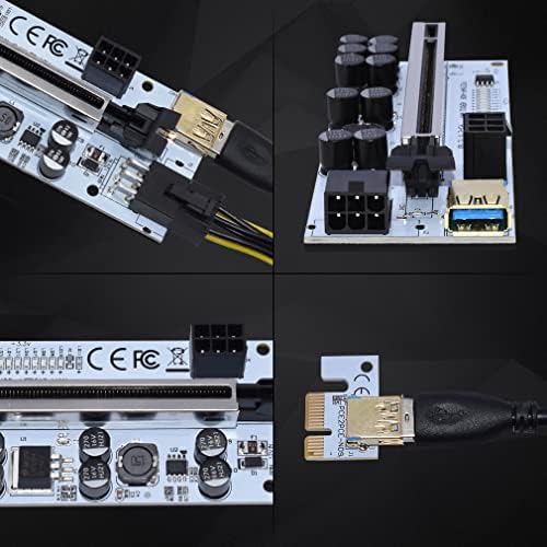 Картичка за адаптер за ризари PCIe, картичка за рударство Risers 1x до 16x за машини за Bitcoin Litecoin ETH со 6pin SATA Power Cable ， VER012