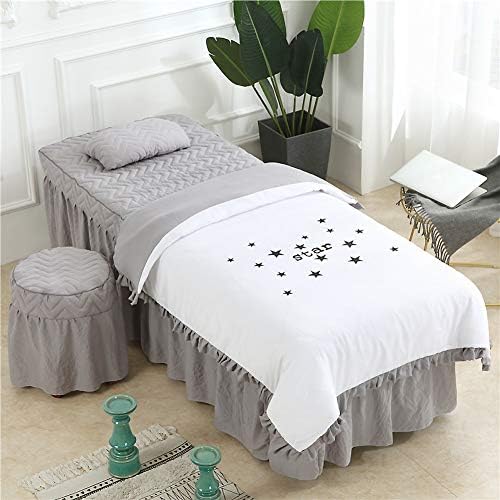Измиени памучни комплети за маса за масажа со џакард, цврста боја квадратна глава 4-парчен кревет за кревет за кревет со постелнина со дупки за одмор на лице C 70X185CM