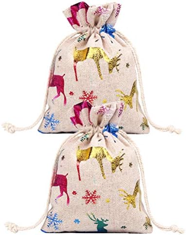 ABOOFAN 10 парчиња Шарена Торба Со Врвки За Снежни Елен Џебови За Пакети За Подароци За Божиќна Забава