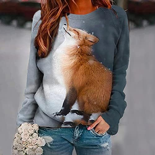 Женска екипаж, џемпер за џемпери, симпатична мачка за печатење на мачки, графичка мода есенска облека, лажичка со долги ракави, трендовски