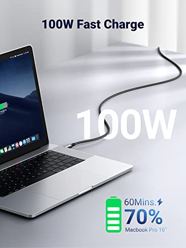 Ugreen 100W USB C до USB C кабел 5A PD3.0 Type C кабел Најлон плетенка компатибилен со MacBook Pro 2022, iPad Pro 2022, Samsung