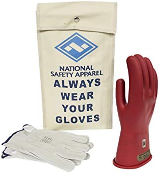 Национална класа за облека за безбедност 00 Комплет за изолација на ракавици со црвена гума со кожни заштитници, макс. Користете напон 500V AC/ 750V DC