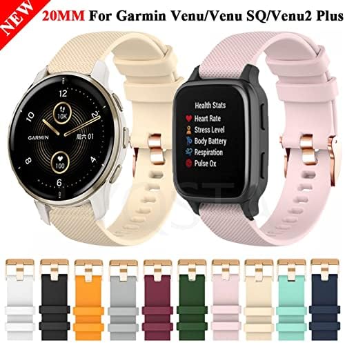 BKUANE 20 mm Smart Watchbard Strap за Garmin Venu SQ силиконски нараквица за Venu2 Plus Vivoactive 3 Forerunner 245 645 Band Band Correa