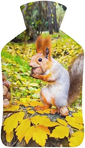 Верверица во есенскиот парк шума шише со топла вода со мека покривка 1L голема класична потопла торба за нозе на рамо на вратот на вратот