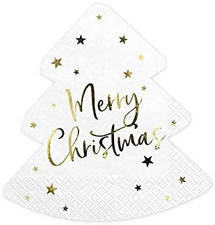 Среќа и среќа „Среќен Божиќ“ Божиќна бела хартија за забави во облик на салфетки x 20