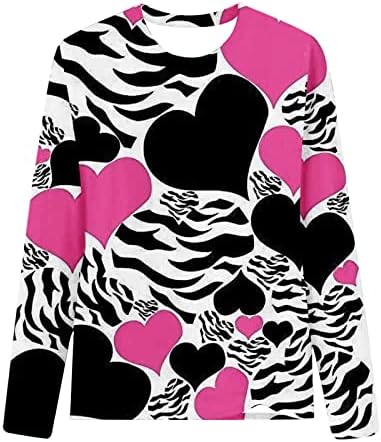 Женски Обични Долги Ракави Блуза Денот На Вљубените Срце Печатени Кошули Обични Модни Дуксери На Екипажот Пролет