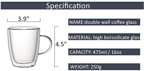 Оисикити Боросиликатна Стаклена Шолја За Кафе Со Рачка На Капакот, Стаклена Чаша Изолирана Од Двоен ѕид од 8,8 мл - Уживајте Во Шолја Кафе, Чај, Капучино Или Лате Подо?