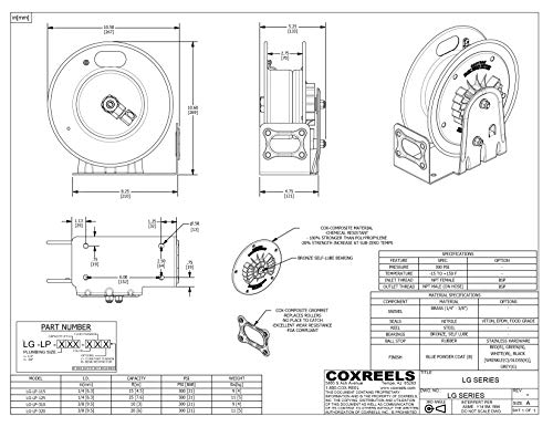 Coxreels Lg-LP-320-HV Повлекува Компактен Низок Притисок Пролетта Премотување Црево Ролна: 3/8 I. D, 20' Црево Капацитет, со Висока Видливост Безбедносно Црево, 300 PSI, Направени ВО