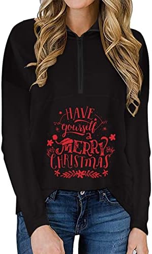Fandream Half Zip Sweatshirt Women Half Zipper Christmas Crigner Print Tops врвови за обични униформа маици со долги ракави за жени