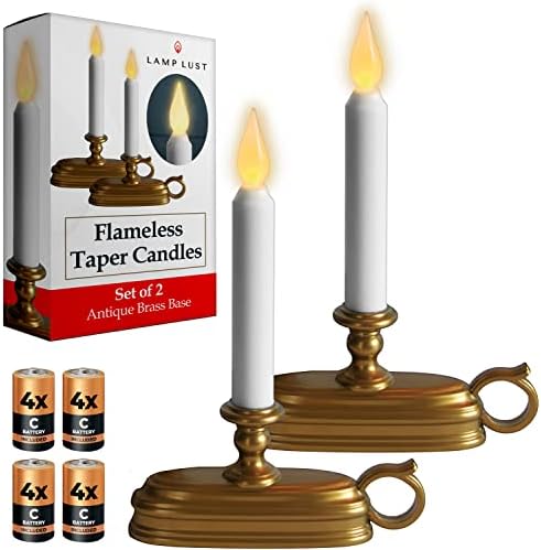 Lamplust Flickering Flumless Candles Battery Работена, 2 пакувања лажни свеќи, 9 -инчни бели LED свеќи со тајмер, електрични свеќи од месинг,
