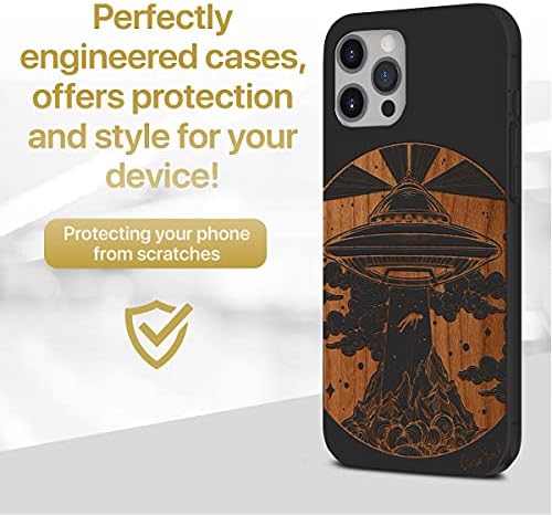 Случај Двор Дрво телефон случај за iPhone 11 Про Макс Ласерски Врежан Туѓо Вселенски Брод Дизајн Црно Дрво Компатибилен iphone случај Заштитни