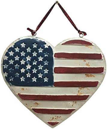 10 x9,5 Рустикален метал американски знак на знаме на нас, потресено американско знаме loveубов срце облик на срцев wallид што виси