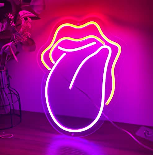 Prouten LIPS Неонски знак, LED розови усни големи јазици во облик на USB неонски знаци за декорирање на декор за спална соба, Божиќна венчаница
