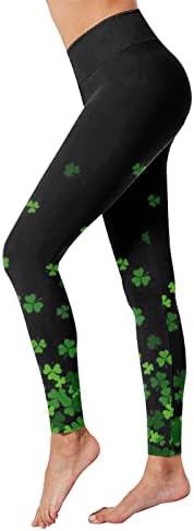 Ден на Свети Патрикс Атлетски хеланки со високи половини зелени четири лисја со детелина џогер панталони Спортски полна должина Подигање јога панталони