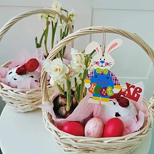 Велигденски чипови од дрво, висат украси Велигденски украси зајаци јајца приврзоци со јаже DIY исечоци ознаки кристали за украси