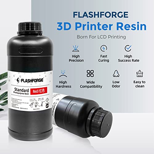 Смола од 3Д печатач FlashForge, LCD UV-Fast Curing Resin 405Nm Стандардна фотополимерна смола за LCD 3D печатење со печатење со голема прецизност, низок мирис