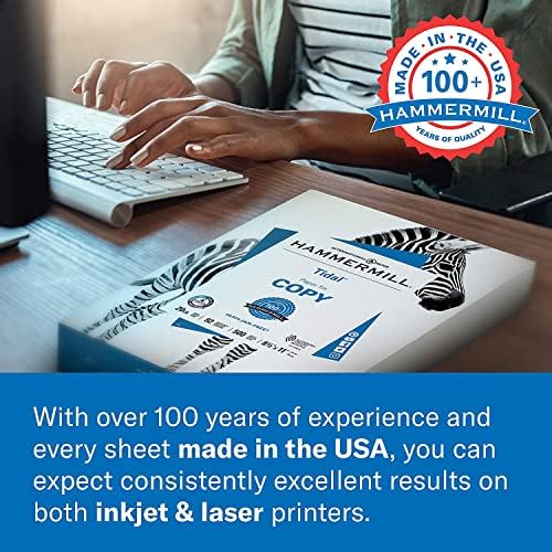 Хартија за печатач Хамермил, Премиум повеќенаменска хартија 20 lb, 8,5 x 11-10 REAM - 97 светла, направена во САД, 106310C