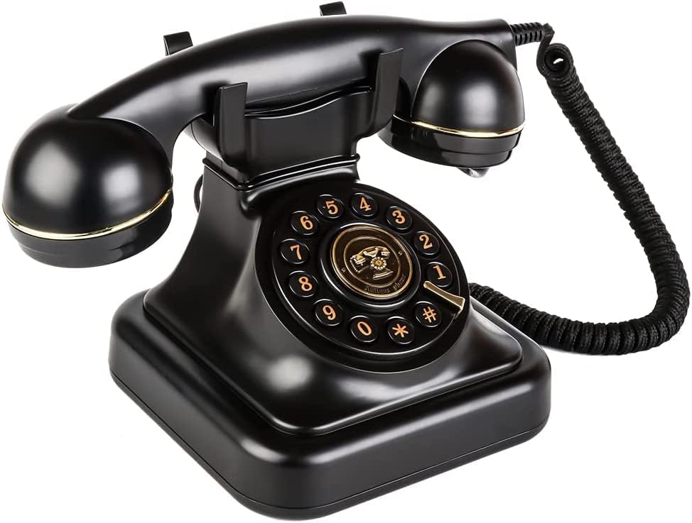 Ретро фиксна телефон, старомодни фиксни телефони со класичен метал bellвонче, телефон за гроздобер жица од 1960 -тите, телефон со ретро ротационо бирање, класичен редик