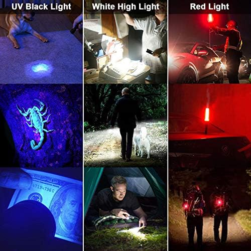 UV Flashlight Black Light, USB Flashlight Fly со магнетна основа - висока светлина од 1000lm, странична светлина, 7 режими, зумирање, водоотпорен