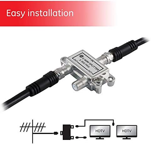 Сплитер за коаксијален кабел со 2 насоки GE, 8 пакет, опсег од 5-900 MHz, RG59 RG6 Coax компатибилен, аудио, видео, работи со HD