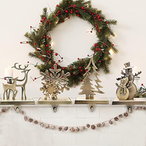 ElegantPark Бели плетени Божиќни чорапи бронзени божиќни држачи за порибување сет од 4 Божиќни одмори камин виси декорации подароци