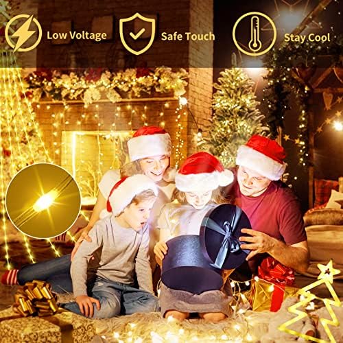 Надворешни Божиќни украси, 420 LED Божиќни светла затворено на отворено 8 режими, Топер со 15 осветлена starвезда ＆ светла за новогодишни