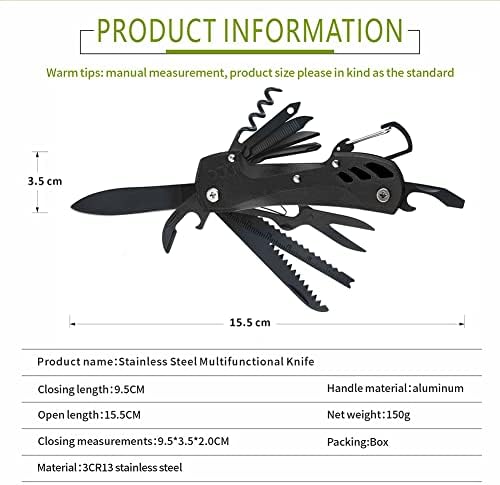 15 во 1 џеб со мултифункционален нож со ножици, винарки, шрафцигер преносен на отворено мултитул црно