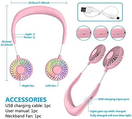 EWTY Пренослив Личен Вентилатор За Вратот Без Раце, БЕЗЖИЧЕН USB Вентилатор За Полнење Без Бучава ЗА Кампување, Патување И Канцеларија Pink2000Ma