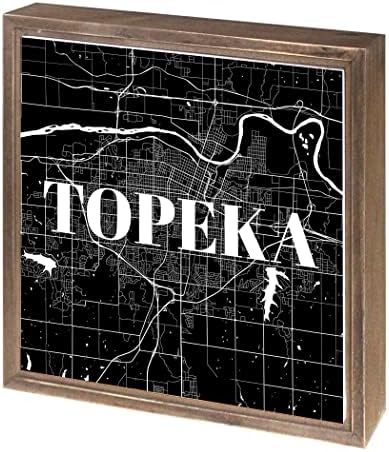 Минималистичка мапа на Б & В Канзас Топека, декор за дома, oyојрид, домашен декор, врамена од дрво, 11,25 x11.25 Уметнички дизајниран домашен