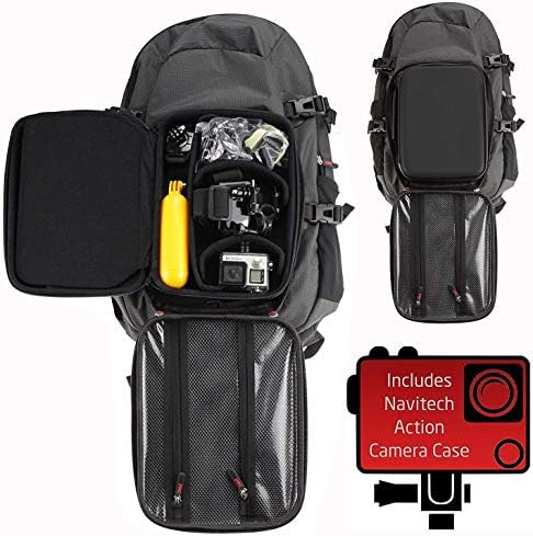 Ранец на ранец на фотоапаратот Navitech Action и сива складирање со интегрирана лента за градите - компатибилен со Action Camera IxRoad 4K