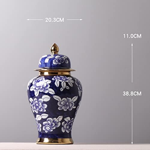 Магидеална ѓумбир тегла Виножито тенок wallиден центар со декор со капакот сина порцеланска декоративна тегла мазна керамичка вазна