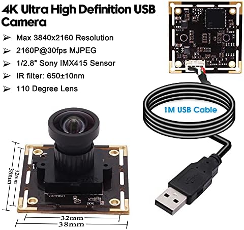 SVPRO 4K USB Камера Модул Ултра HD Мини USB Камера Одбор со 110 Степен Објектив Широк Агол Без Изобличување, Индустриски CMOS Камера Со Sony IMX415 Сензор USB2. 0 Малина Пи Камера Модул