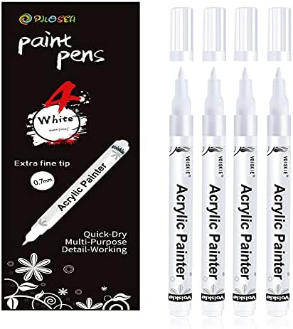 Бело пенкало за боја, 4 пакувања 0,7мм акрилик бел постојан маркер бела боја пенкала за карпести сликање камен керамичко стакло дрво