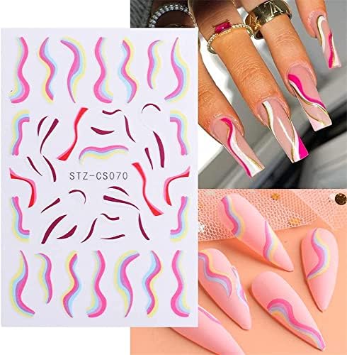 8 листови налепници за нокти на бранови во боја
