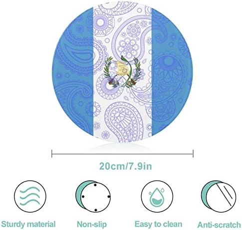 Знаме На Гватемала Пејсли Тркалезна Табла За Сечење Калено Стакло Смешен Блок За Сечкање Со Гумени Стапала