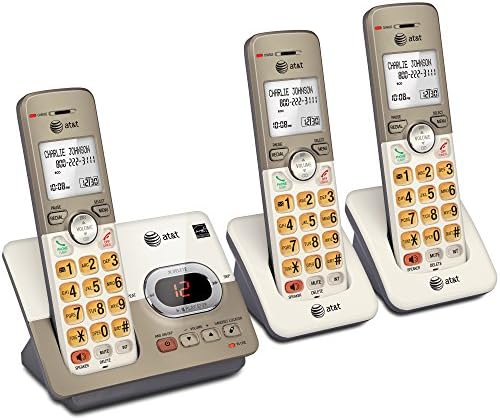 AT&T EL52313 3-HENDSETELEN Телефон и EL51203-2 Слушач за слушалки Dect 6.0 безжичен домашен телефон за слушалки за слушалки, дисплеј со позадинско