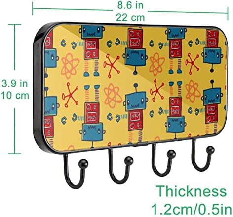 Смешни Цртан Филм Робот Шема Печатење Палто Решетката Ѕид Монтирање, Влезот Палто Решетката со 4 Кука За Капут Капа Пешкир Чанта