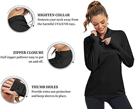 Tanst Sky Womens UPF 50+ кошули за заштита на сонце со долги ракави полу-зип палецот голф голф трчање на врвови за пешачење