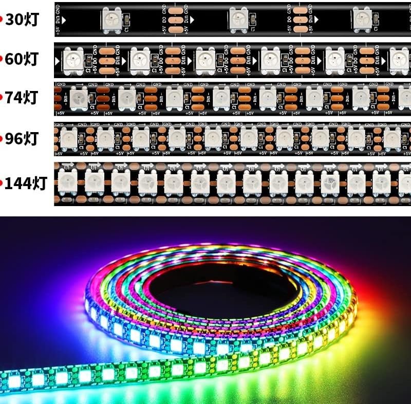 Додатоци за декорација на Akspet LED 5M WS2812 DC5V LED лента со лента со вградена IC програмабилна RGB лента за лента 5050SMD