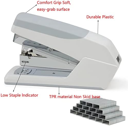 Степлер на бирото Miancheng, со 2000 главни делови, за канцеларија или биро, 25 лим капацитет, заштеда на напор ， нелизгање, сина, сива,