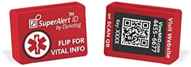 Dynotag® Superalert ™ Smart Medical Id Metal Tag во Red Silicone Watch Band Sleeve со Dynoiq ™ & Lifetime услуга