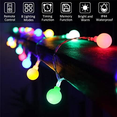 Стринг светла на Глобус - 65ft 120 LED самовили со далечински приклучок, затворени жици за спална соба, 8 режими, светла на отворено за Божиќ, внатрешен двор, декорација на