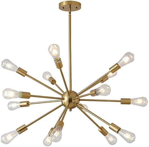 Susvqlxg злато Спутник лустер, 15 светла четкани месинг месинг од средниот век модерен приврзок за осветлување на приврзок