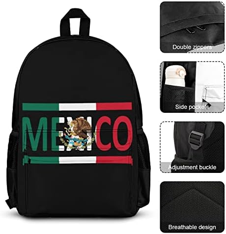 Мексиканско знаме 3 парчиња ранец постави симпатична задната пакет торба за рамо за ручек за ручек со молив на колеџ за патувања на колеџ