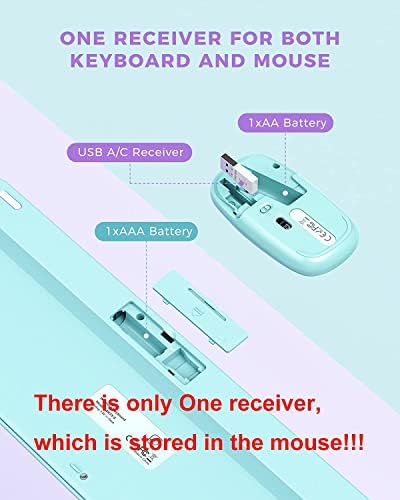 Виолетова безжична тастатура и глувче, глувчето Seenda USB/Type C безжичен тастатура за Win & Mac, целосна големина симпатична тастатура компатибилна со MacBook, Windows 7/8/10, лаптоп