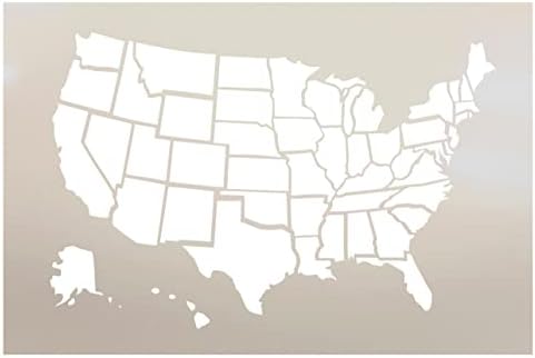 Мапа на Соединетите Држави Стенцил од Студиор12 | Занаетчиски DIY домашен декор | Наслика со географски знак за дрво | Употреба за еднократно образец на мирал | Изберет