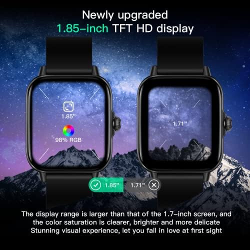 AndFZ Smart Watch, 2023 најновиот 1,85 '' TFT HD екран на допир, за жени мажи со фитнес тракер, текст на андроид iPhone, педометар, отчукувања